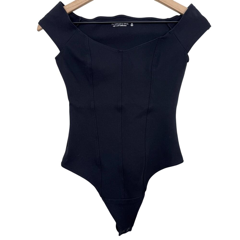 Abercrombie & Fitch Off the Shoulder Bodysuit Black Soft A&F Collection Size XS